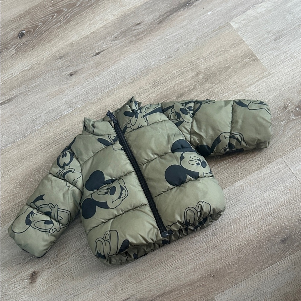 H&M Olive Green Mickey Mouse Puffer Jacket
